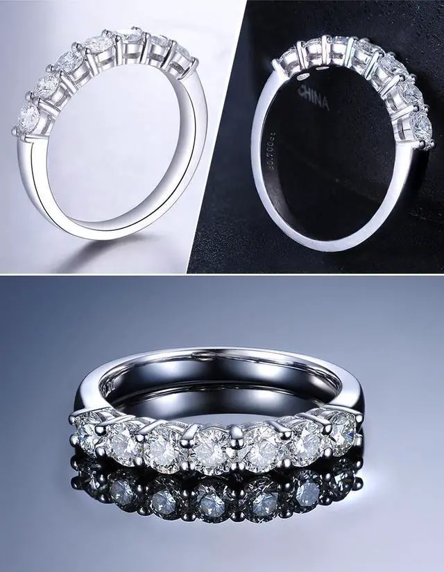 Alt view image 6 of 7 - 18K White Gold Plated Jewelry for Women Sterling Silver Anniversary Ring 7 Stones 0.7CT NSCD Diamond Ring Female Luxury Jewelry 7.5