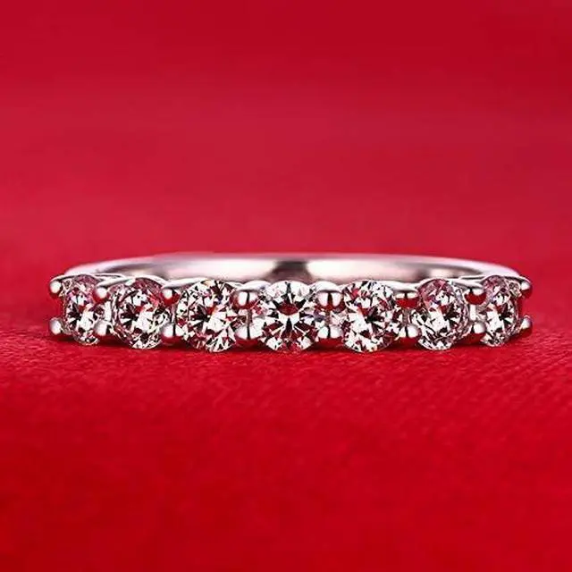 Alt view image 7 of 7 - 18K White Gold Plated Jewelry for Women Sterling Silver Anniversary Ring 7 Stones 0.7CT NSCD Diamond Ring Female Luxury Jewelry 7.5
