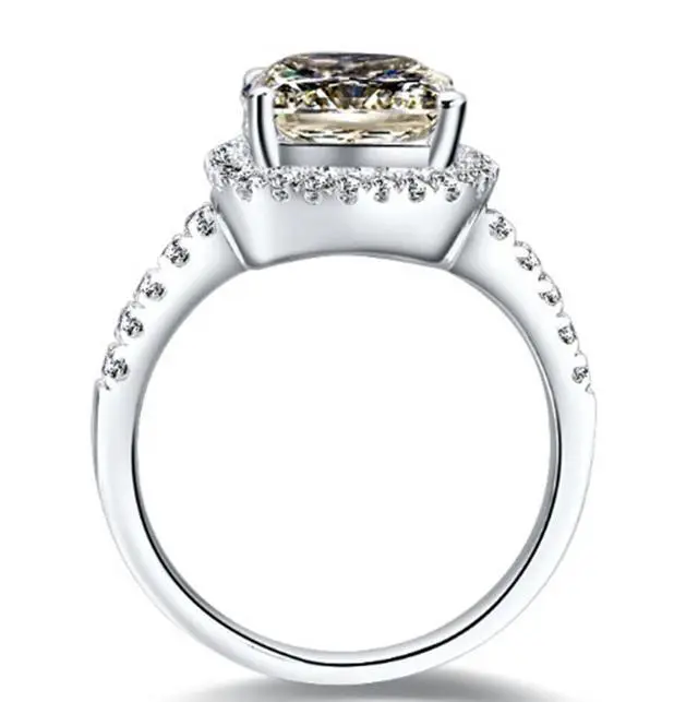 Alt view image 3 of 7 - 18K White Gold Plated 3CT Zircon Cushion Halo Diamond Engagement Ring for Women Sterling Silver Jewelry