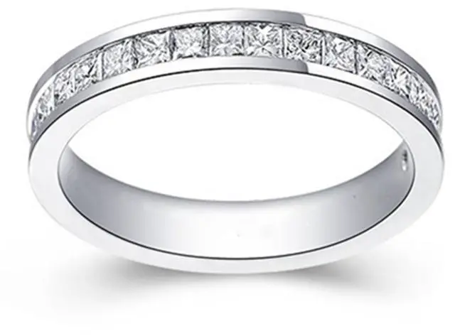 Alt view image 3 of 6 - Sterling Silver Jewelry Semi Mount Wedding Band Ring Princess Zircon Mount 18K White Gold Plated 6