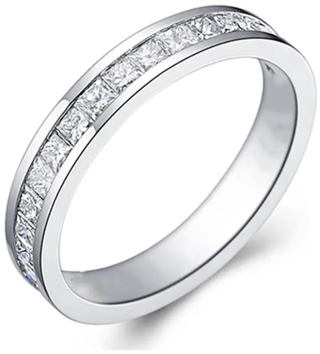 Main image of Sterling Silver Jewelry Semi Mount Wedding Band Ring Princess Zircon Mount 18K White Gold Plated 6
