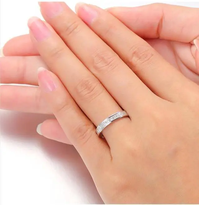 Alt view image 5 of 6 - Sterling Silver Jewelry Semi Mount Wedding Band Ring Princess Zircon Mount 18K White Gold Plated 6