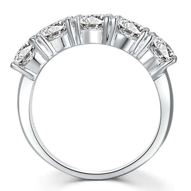 Alt view image 3 of 7 - Sterling Silver Jewelry 2.5CT 5 Stones NSCD Diamond Ring for Women 18K White Gold Plated Anniversary Ring Brand Quality Luxury Vintage Ring