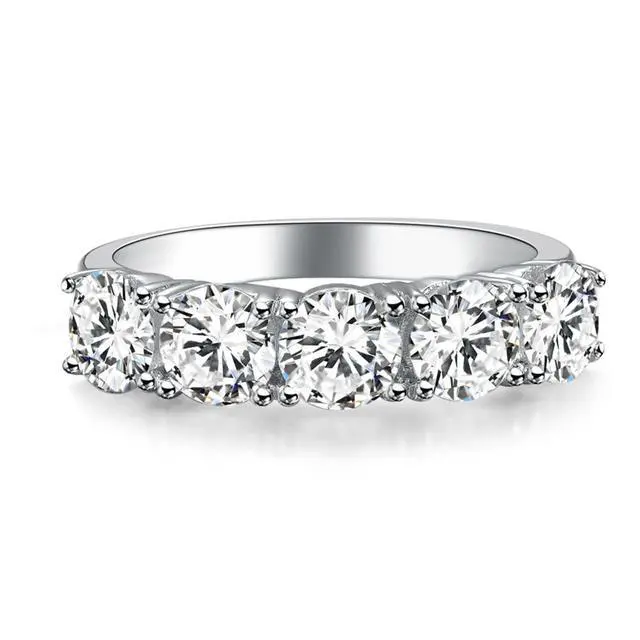 Alt view image 2 of 7 - Sterling Silver Jewelry 2.5CT 5 Stones NSCD Diamond Ring for Women 18K White Gold Plated Anniversary Ring Brand Quality Luxury Vintage Ring