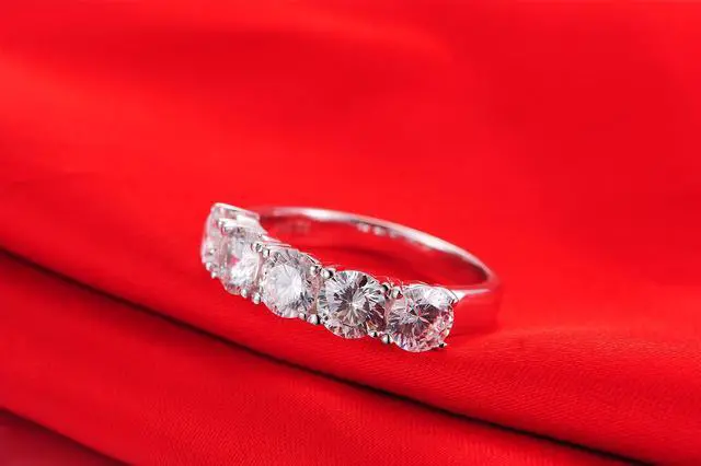 Alt view image 5 of 7 - Sterling Silver Jewelry 2.5CT 5 Stones NSCD Diamond Ring for Women 18K White Gold Plated Anniversary Ring Brand Quality Luxury Vintage Ring