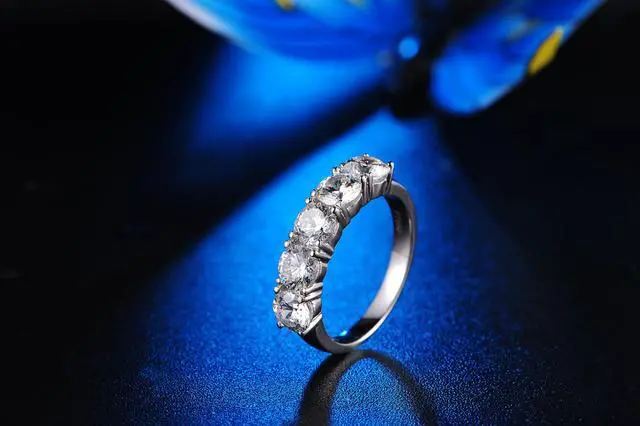 Alt view image 4 of 7 - Sterling Silver Jewelry 2.5CT 5 Stones NSCD Diamond Ring for Women 18K White Gold Plated Anniversary Ring Brand Quality Luxury Vintage Ring