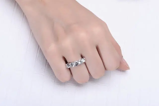 Alt view image 7 of 7 - Sterling Silver Jewelry 2.5CT 5 Stones NSCD Diamond Ring for Women 18K White Gold Plated Anniversary Ring Brand Quality Luxury Vintage Ring
