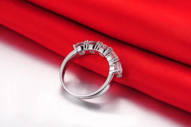 Alt view image 6 of 7 - Sterling Silver Jewelry 2.5CT 5 Stones NSCD Diamond Ring for Women 18K White Gold Plated Anniversary Ring Brand Quality Luxury Vintage Ring