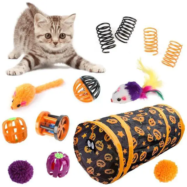 Main image of 13Pcs Cat Tunnels with Interactive Ball Pumpkin Pattern Cat Play Tube Toy Interactive Ball, Large, Indoor Outdoor, For Cats Kittens Rabbits
