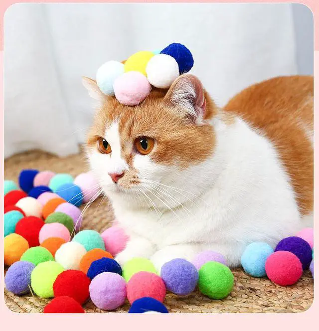 Alt view image 3 of 7 - Cat Toy Ball Launcher Set Colorful Plush Toys Pom Pom Balls for Cats Colorful Plush Pom Balls, Self Play, Interactive, Indoor Cats Enrichment, Shooting Only 50 Balls