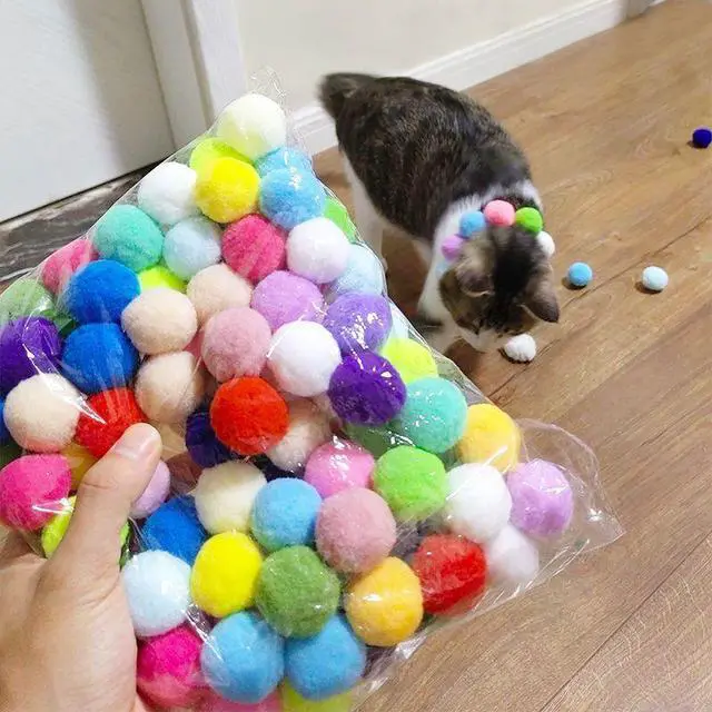 Alt view image 5 of 7 - Cat Toy Ball Launcher Set Colorful Plush Toys Pom Pom Balls for Cats Colorful Plush Pom Balls, Self Play, Interactive, Indoor Cats Enrichment, Shooting Only 50 Balls