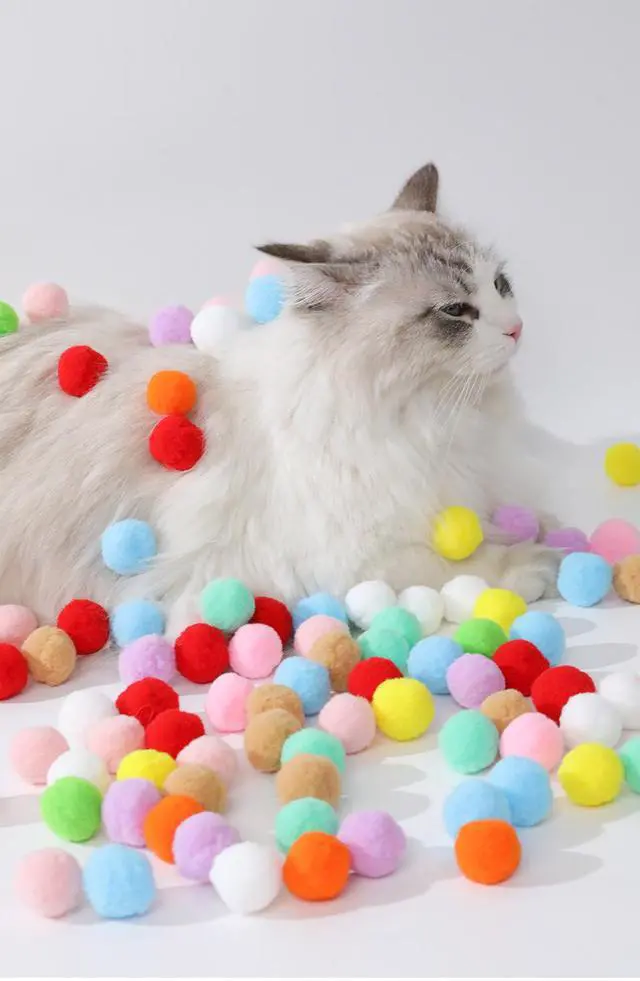 Alt view image 2 of 7 - Cat Toy Ball Launcher Set Colorful Plush Toys Pom Pom Balls for Cats Colorful Plush Pom Balls, Self Play, Interactive, Indoor Cats Enrichment, Shooting Only 50 Balls