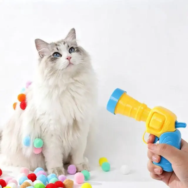 Alt view image 2 of 6 - Cat Toy Ball Launcher Set Colorful Plush Toys Pom Pom Balls for Cats Colorful Plush Pom Balls, Self Play, Interactive, Indoor Cats Enrichment, Shooting 50 Balls with Launcher