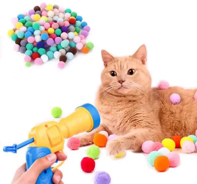 Main image of Cat Toy Ball Launcher Set Colorful Plush Toys Pom Pom Balls for Cats Colorful Plush Pom Balls, Self Play, Interactive, Indoor Cats Enrichment, Shooting 100 Balls with Launcher