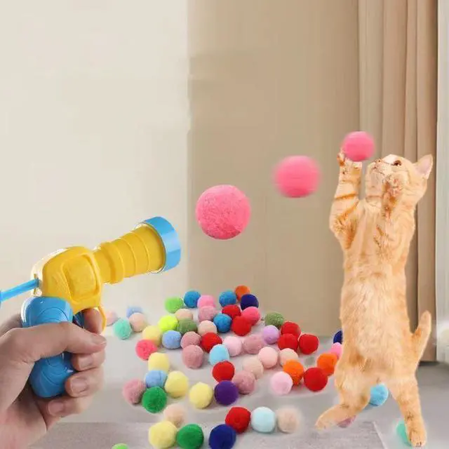 Alt view image 5 of 6 - Cat Toy Ball Launcher Set Colorful Plush Toys Pom Pom Balls for Cats Colorful Plush Pom Balls, Self Play, Interactive, Indoor Cats Enrichment, Shooting 100 Balls with Launcher