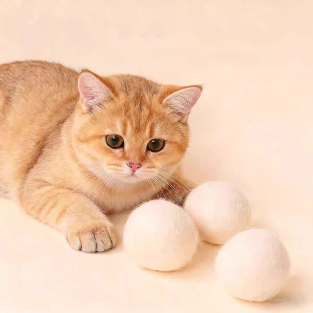 Alt view image 5 of 7 - Cat Ball Toy Wool, 3pcs 5cm,1 Pcs 8cm,Solid Wool,Quiet,Interactive Play, Cat Toy Ball Pom Pom Balls