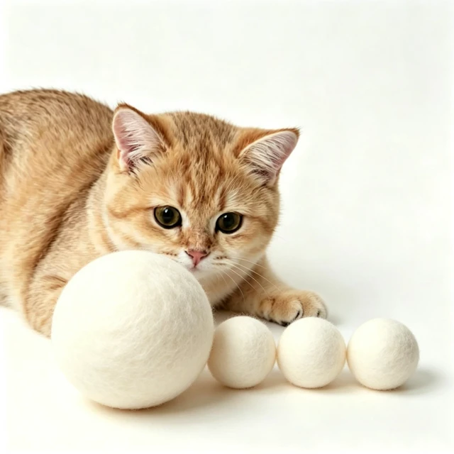 Alt view image 2 of 7 - Cat Ball Toy Wool, 3pcs 5cm,1 Pcs 8cm,Solid Wool,Quiet,Interactive Play, Cat Toy Ball Pom Pom Balls