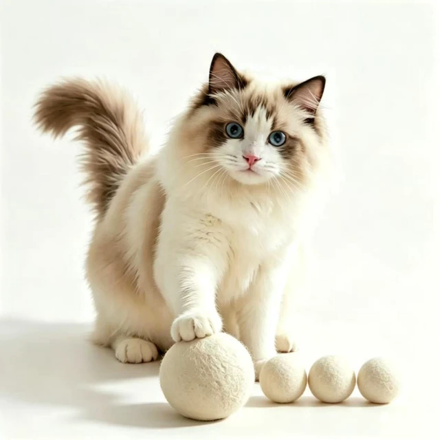 Main image of Cat Ball Toy Wool, 3pcs 5cm,1 Pcs 8cm,Solid Wool,Quiet,Interactive Play, Cat Toy Ball Pom Pom Balls