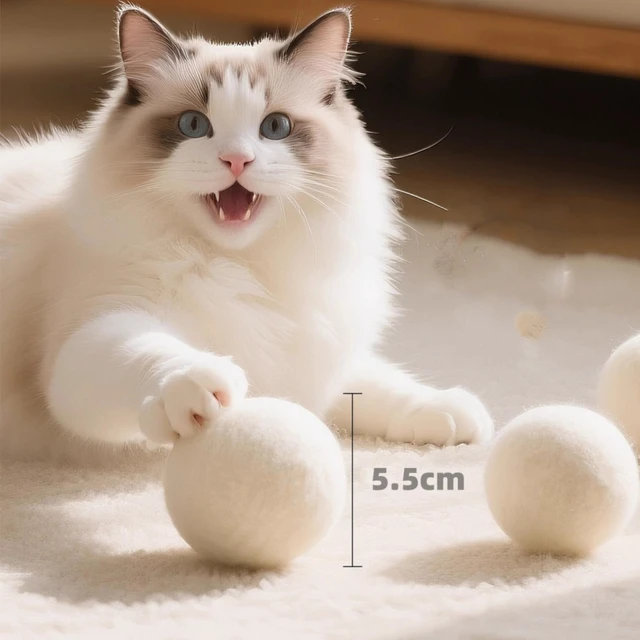 Alt view image 6 of 7 - Cat Ball Toy Wool, 3pcs 5cm,1 Pcs 8cm,Solid Wool,Quiet,Interactive Play, Cat Toy Ball Pom Pom Balls
