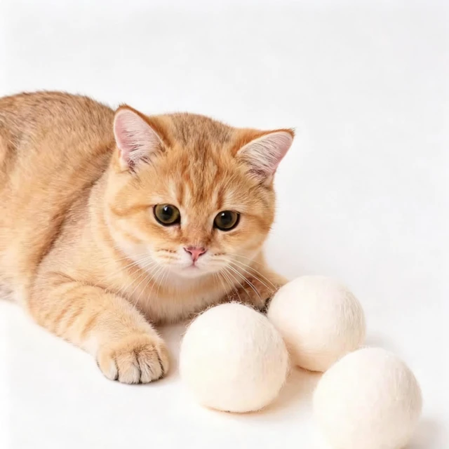 Alt view image 3 of 7 - Cat Ball Toy Wool, 3pcs 5cm,1 Pcs 8cm,Solid Wool,Quiet,Interactive Play, Cat Toy Ball Pom Pom Balls
