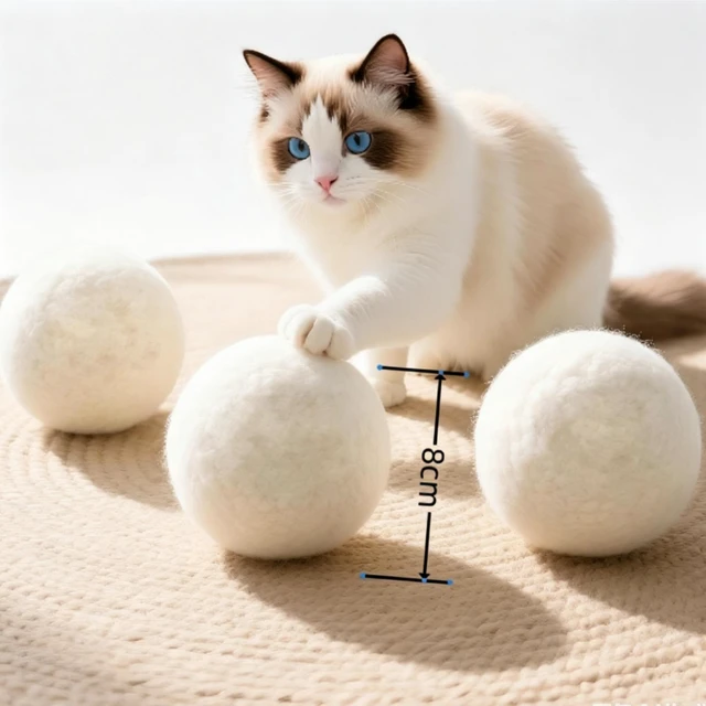 Alt view image 4 of 7 - Cat Ball Toy Wool, 3pcs 5cm,1 Pcs 8cm,Solid Wool,Quiet,Interactive Play, Cat Toy Ball Pom Pom Balls