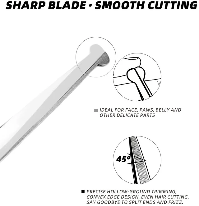 Alt view image 6 of 7 - Pet Hair Cut Set Scissors for Dogs and Cats Straight & Thinning Scissors, Ergonomic Grip, Curved Safety Tip