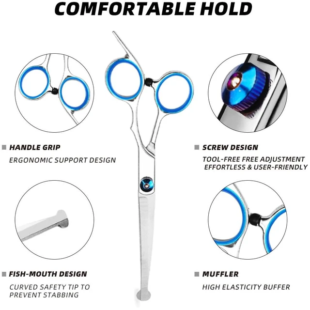 Alt view image 7 of 7 - Pet Hair Cut Set Scissors for Dogs and Cats Straight & Thinning Scissors, Ergonomic Grip, Curved Safety Tip