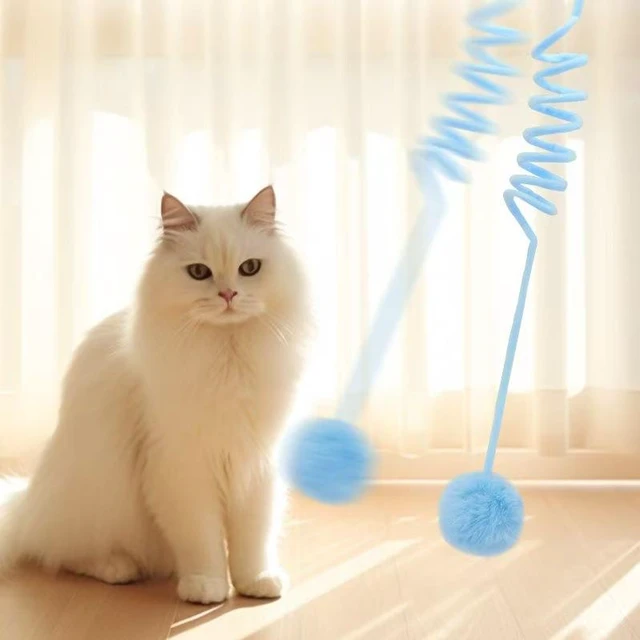 Alt view image 3 of 7 - 3 Pcs Cat Spring Toy with Fluffy Pom-Pom Ball and Suction Cup, Interactive Dangling Teaser, Hanging Mount Door, Interactive Self-Play Teaser Bell Ball Cats Enrichment
