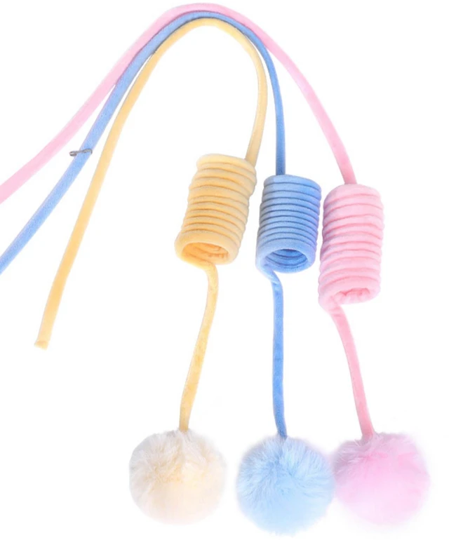 Alt view image 4 of 7 - 3 Pcs Cat Spring Toy with Fluffy Pom-Pom Ball and Suction Cup, Interactive Dangling Teaser, Hanging Mount Door, Interactive Self-Play Teaser Bell Ball Cats Enrichment