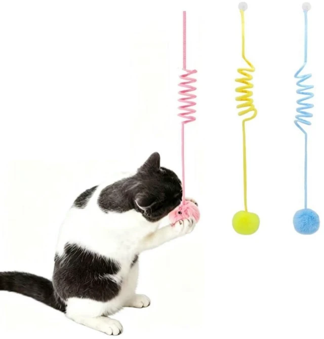 Main image of 3 Pcs Cat Spring Toy with Fluffy Pom-Pom Ball and Suction Cup, Interactive Dangling Teaser, Hanging Mount Door, Interactive Self-Play Teaser Bell Ball Cats Enrichment