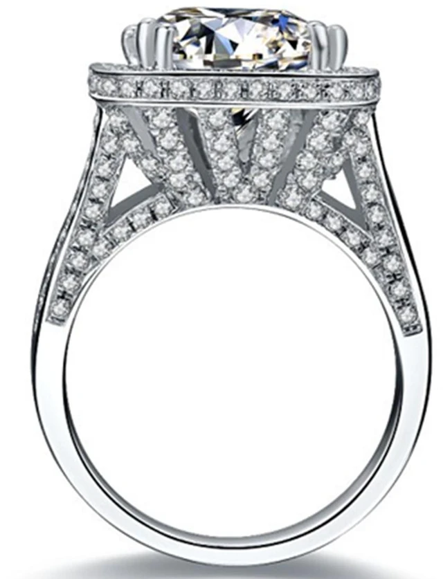 Alt view image 3 of 7 - Sterling Silver 8CT Cushion Engagement Ring 925 Zircon Diamond Luxury Brand Ring PT950 Stamped Generous Ring 6