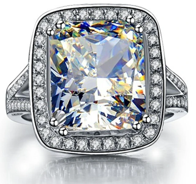 Alt view image 2 of 7 - Sterling Silver 8CT Cushion Engagement Ring 925 Zircon Diamond Luxury Brand Ring PT950 Stamped Generous Ring 6