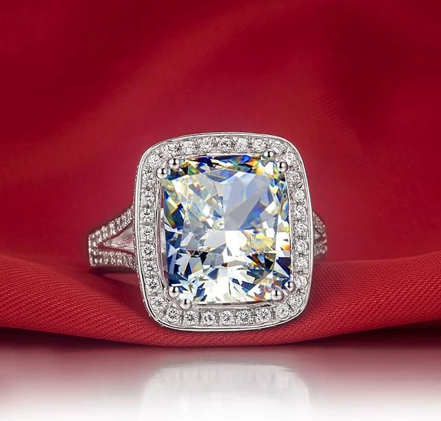 Alt view image 4 of 7 - Sterling Silver 8CT Cushion Engagement Ring 925 Zircon Diamond Luxury Brand Ring PT950 Stamped Generous Ring 6