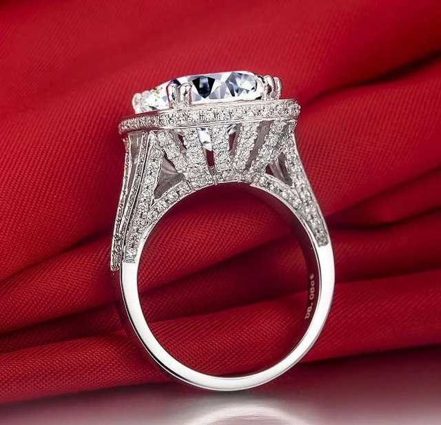 Alt view image 6 of 7 - Sterling Silver 8CT Cushion Engagement Ring 925 Zircon Diamond Luxury Brand Ring PT950 Stamped Generous Ring 6