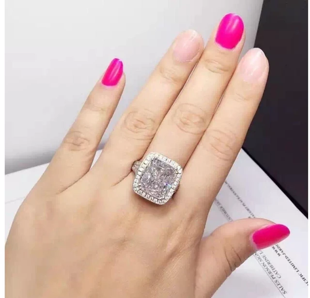 Alt view image 7 of 7 - Sterling Silver 8CT Cushion Engagement Ring 925 Zircon Diamond Luxury Brand Ring PT950 Stamped Generous Ring 6