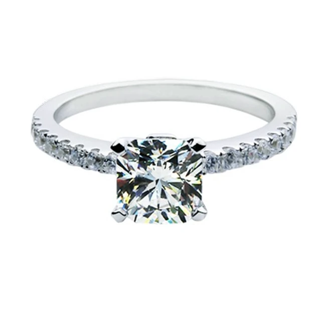 Alt view image 2 of 7 - Wedding Rings Sterling Silver Promise Ring 6mm Cushion 1CT Zircon Ring Women Engagement Jewelry Sterling Silver in 18K White Gold Plated 9