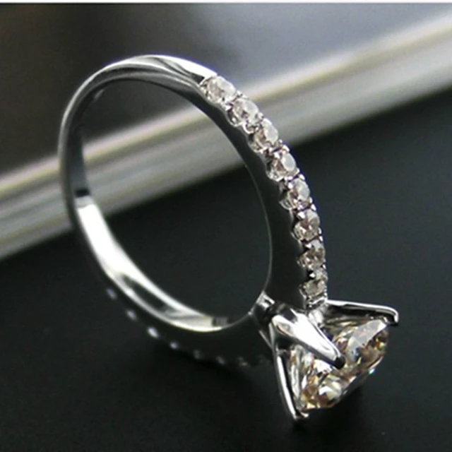 Alt view image 4 of 7 - Wedding Rings Sterling Silver Promise Ring 6mm Cushion 1CT Zircon Ring Women Engagement Jewelry Sterling Silver in 18K White Gold Plated 9