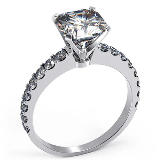 Main image of Wedding Rings Sterling Silver Promise Ring 6mm Cushion 1CT Zircon Ring Women Engagement Jewelry Sterling Silver in 18K White Gold Plated 9