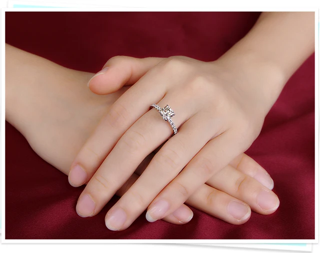 Alt view image 7 of 7 - Wedding Rings Sterling Silver Promise Ring 6mm Cushion 1CT Zircon Ring Women Engagement Jewelry Sterling Silver in 18K White Gold Plated 9