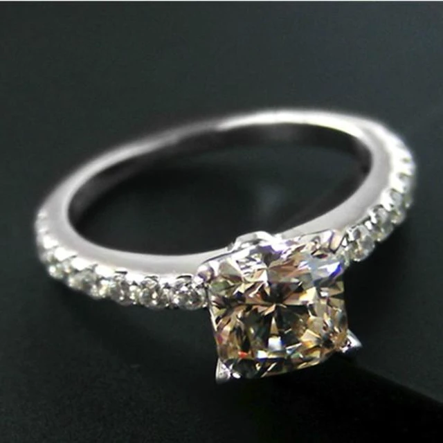 Alt view image 5 of 6 - Wedding Rings Sterling Silver Promise Ring 6mm Cushion 1CT Zircon Ring Women Engagement Jewelry Sterling Silver in 18K White Gold Plated 7