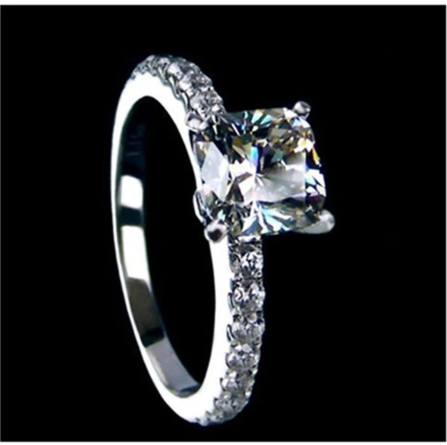Alt view image 4 of 7 - Wedding Rings Sterling Silver Promise Ring 6mm Cushion 1CT Zircon Ring Women Engagement Jewelry Sterling Silver in 18K White Gold Plated 6.5