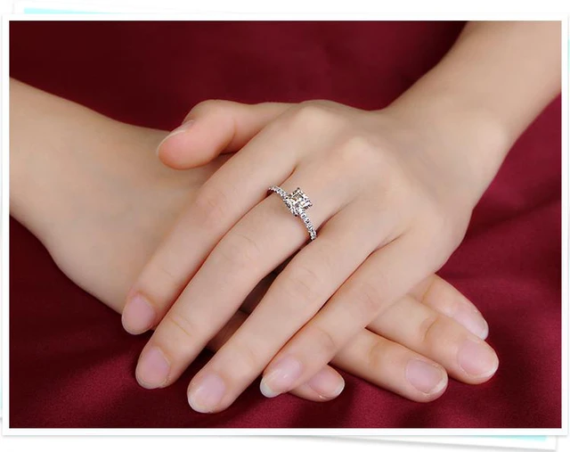 Alt view image 7 of 7 - Wedding Rings Sterling Silver Promise Ring 6mm Cushion 1CT Zircon Ring Women Engagement Jewelry Sterling Silver in 18K White Gold Plated 6.5