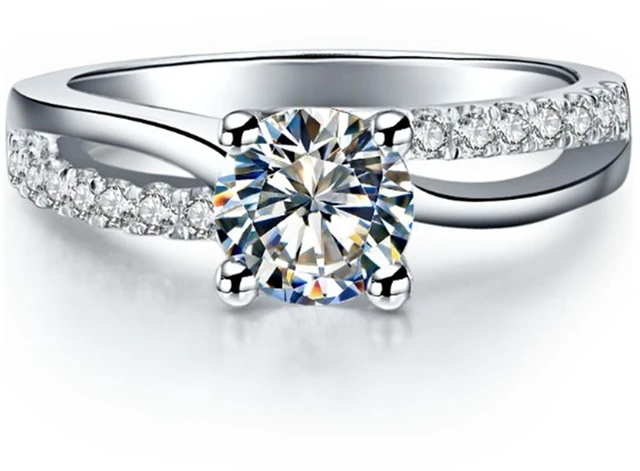 Main image of Superb 1CT Zircon Diamond Ring 4 Prongs Setting Engagement Ring for Women Sterling Silver