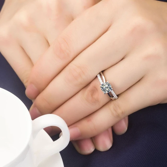 Alt view image 7 of 7 - Superb 1CT Zircon Diamond Ring 4 Prongs Setting Engagement Ring for Women Sterling Silver