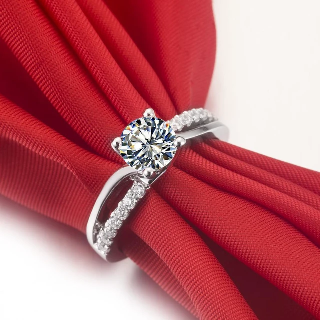 Alt view image 5 of 7 - Superb 1CT Zircon Diamond Ring 4 Prongs Setting Engagement Ring for Women Sterling Silver
