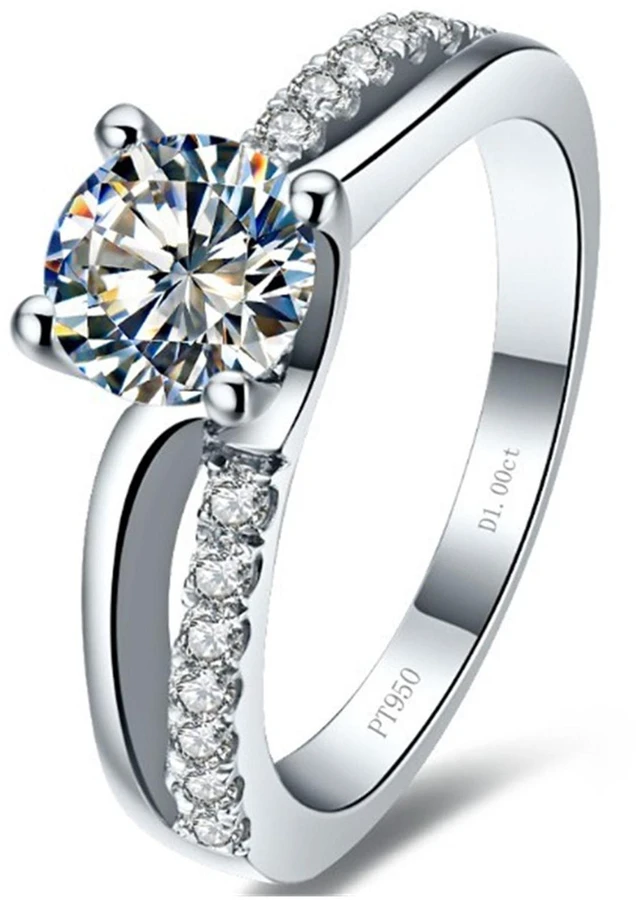 Alt view image 2 of 7 - Superb 1CT Zircon Diamond Ring 4 Prongs Setting Engagement Ring for Women Sterling Silver