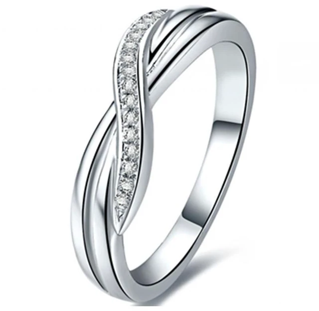 Main image of Sterling Silver Wedding Band Ring for Women X Style Brief Design 925 Silver Female Anniversary Riings 18K White Gold Plated 5