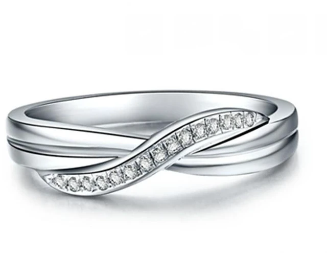 Alt view image 2 of 7 - Sterling Silver Wedding Band Ring for Women X Style Brief Design 925 Silver Female Anniversary Riings 18K White Gold Plated 5