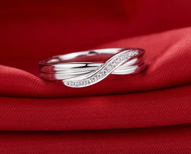 Alt view image 5 of 7 - Sterling Silver Wedding Band Ring for Women X Style Brief Design 925 Silver Female Anniversary Riings 18K White Gold Plated 5