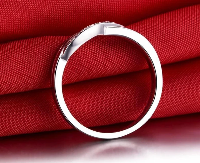 Alt view image 6 of 7 - Sterling Silver Wedding Band Ring for Women X Style Brief Design 925 Silver Female Anniversary Riings 18K White Gold Plated 5